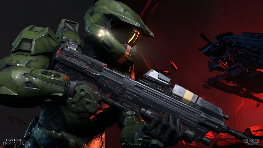 Master chief holds an assault rifle