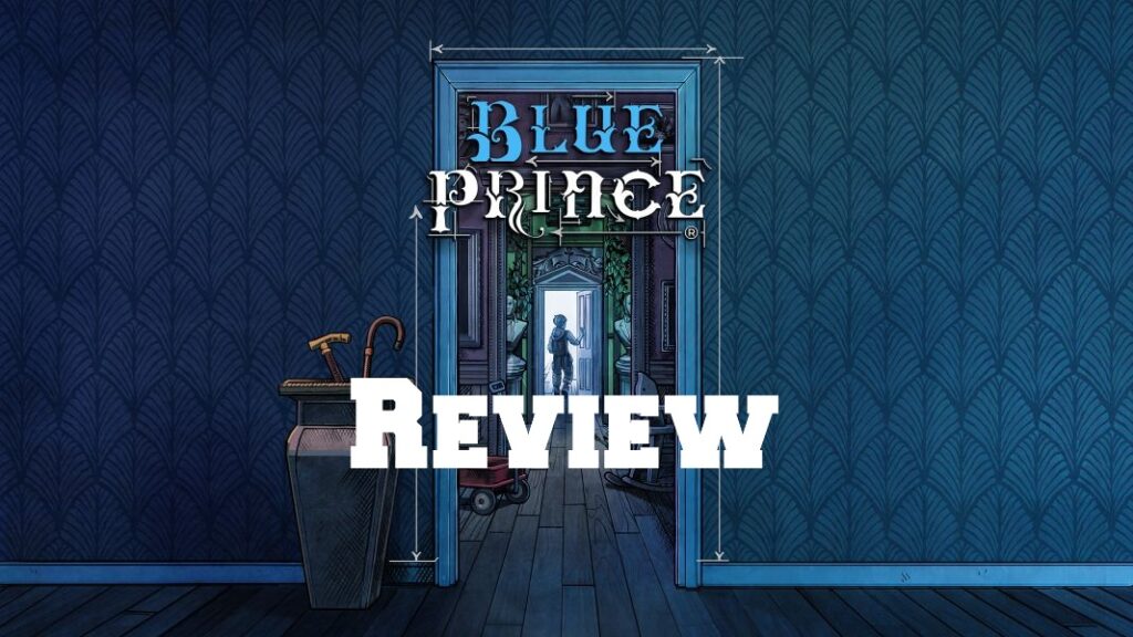 Blue Prince Key Art with the word Review written on it
