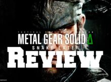 A header image for the review that has the text Metal Gear Solid Δ: Snake Eater Review over a portrait picture of Snake